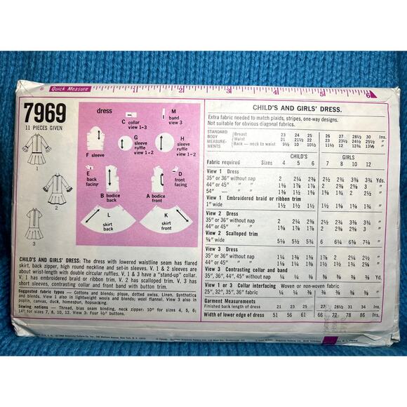 Simplicity 7969 pattern girls dress fit and flare ruffle sleeve 1960s size 6 - Picture 3 of 5